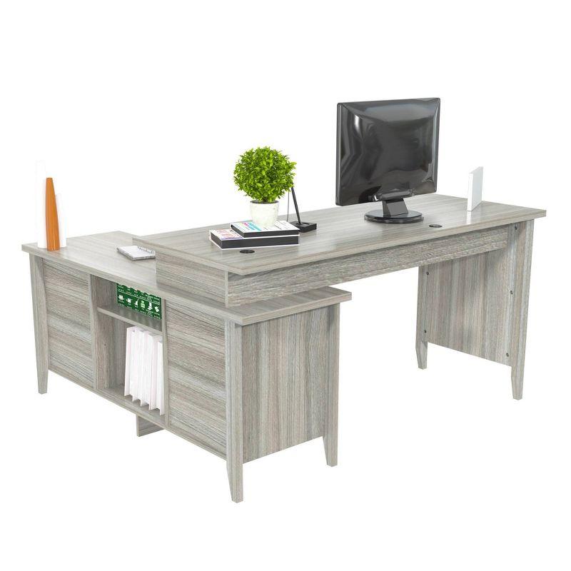 Espresso Oak L-Shaped Corner Desk with Keyboard Tray and Filing Cabinet