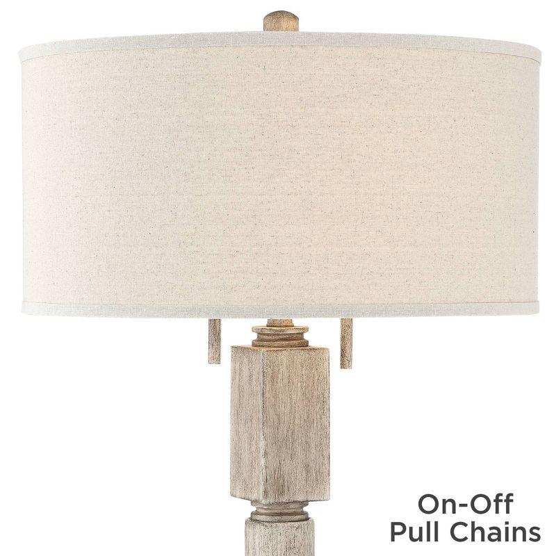 Barnes and Ivy Baluster Country Cottage Floor Lamp 63 1/2" Tall Pickled Wood Oatmeal Linen Drum Shade for Living Room Reading Bedroom Office House