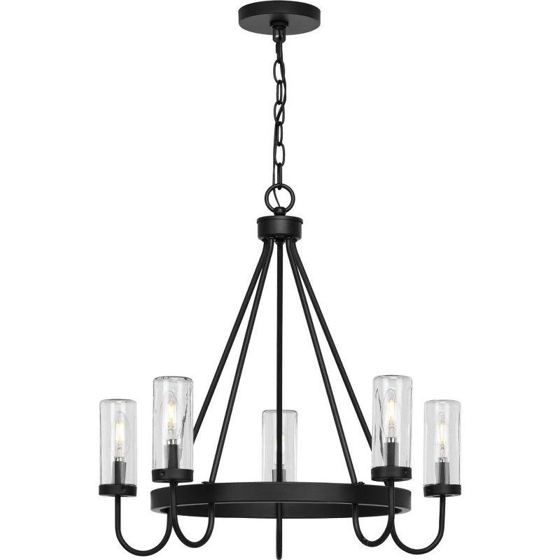 Progress Lighting Swansea 5-Light Outdoor Living Round Chandelier, Matte Black, Clear Glass