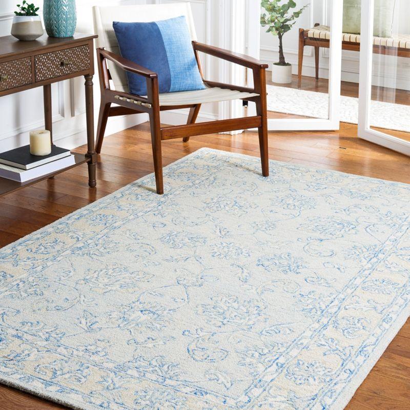 Handmade Blue and Beige Wool Tufted Square Rug