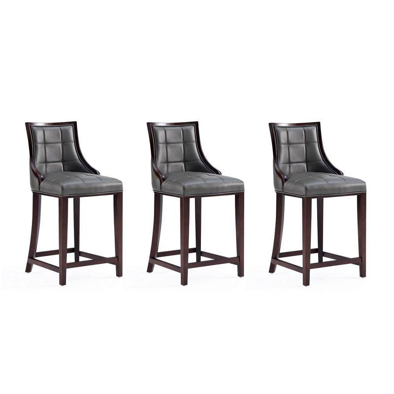 Set of 3 Pebble Grey Faux Leather Walnut Counter Stools