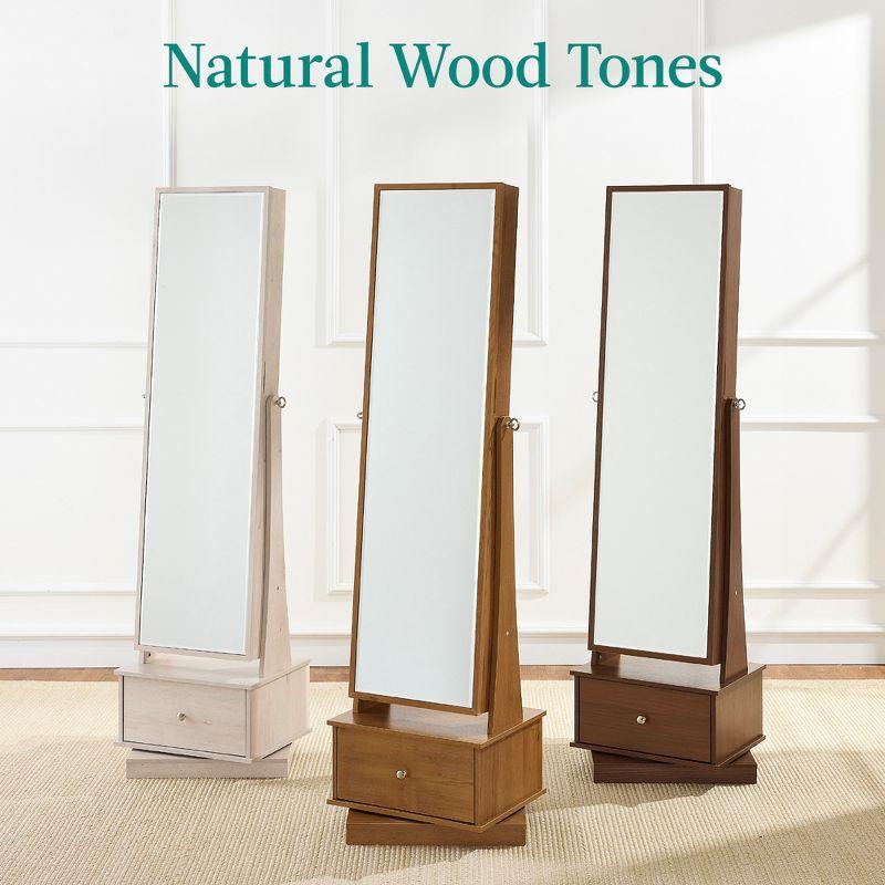 Best Choice Products 360 Swivel Standing Mirrored Jewelry Cabinet, LED-Lit Makeup Organizer w/ Mirror - Rustic Brown