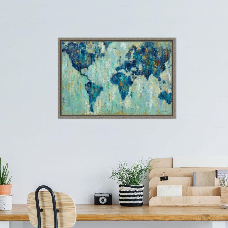 Amanti Art Map of the World by Silvia Vassileva Canvas Wall Art Print Framed 23-in. x 16-in.