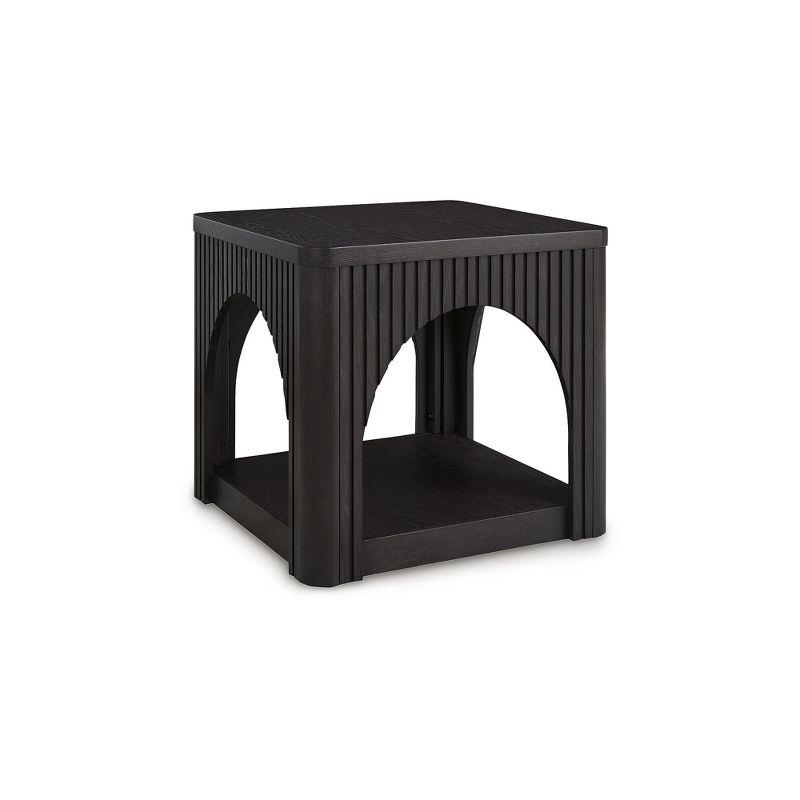 Benjara Yini Square Side End Table, Lattice, Arch Design, 24 Inch Black Wood