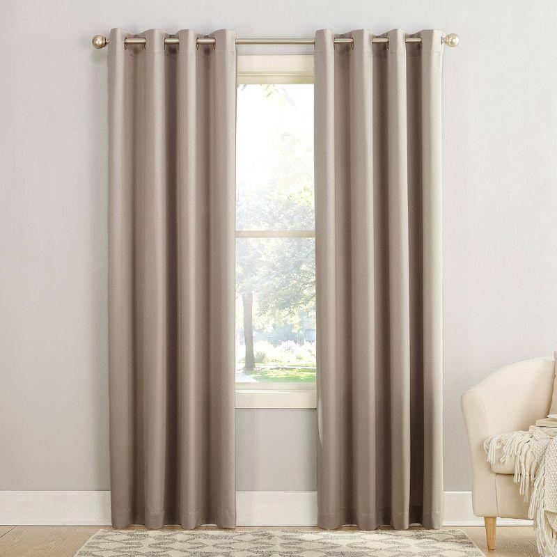 54"x95" Sun Zero Room Darkening Seymour Grommet Curtain Panel Beige: Modern Faux Silk Living Room Curtain