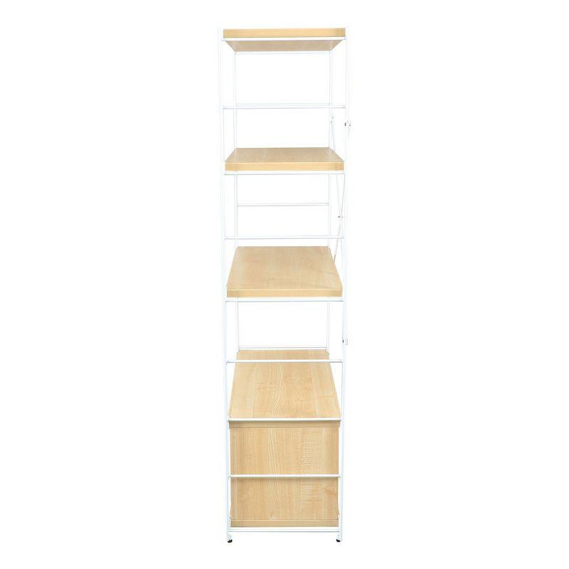 LeisureMod Etagere 4-Shelf Bookcase - White Stainless Steel Frame, Durable Melamine Shelves, Perfect for Living Rooms or Offices, Natural Wood