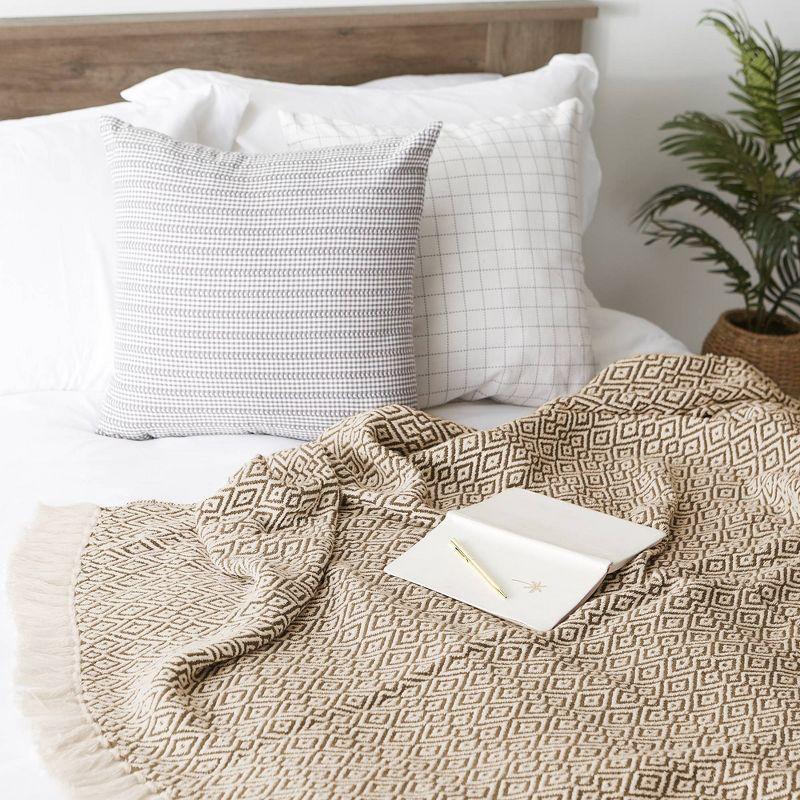 50"x60" Double Diamond Throw Blanket Brown - Design Imports: Cotton Woven, Machine Washable, Cozy for Couch
