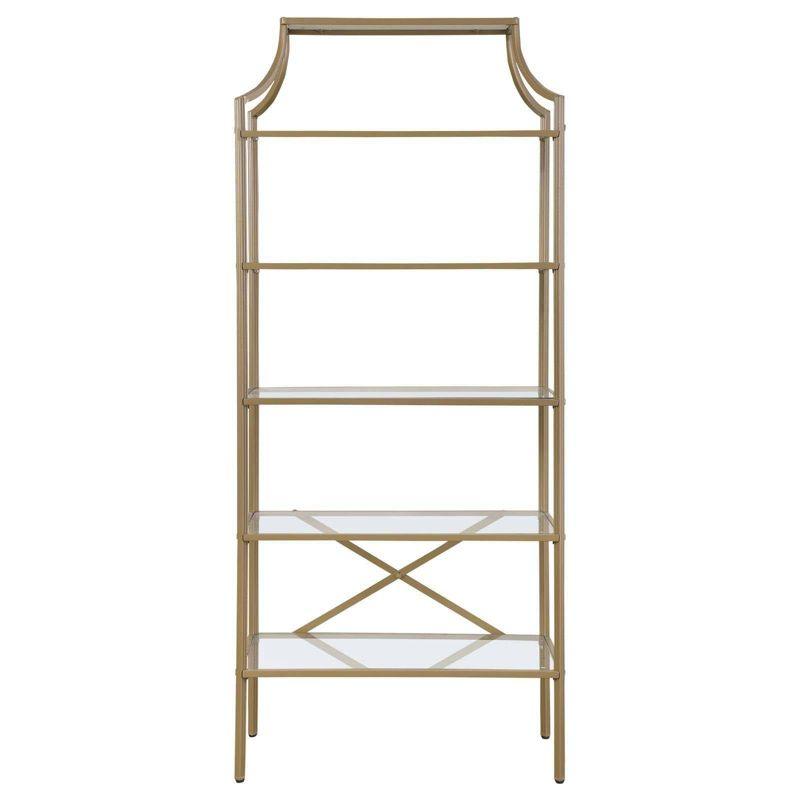 Coaster 70" Serena Modern 5 Tier Tempered Glass Shelves Bookcase Matte Gold