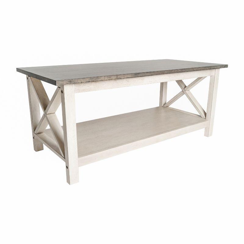 Acacia Gray and Rustic White Rectangular Wood Coffee Table with Lower Shelf