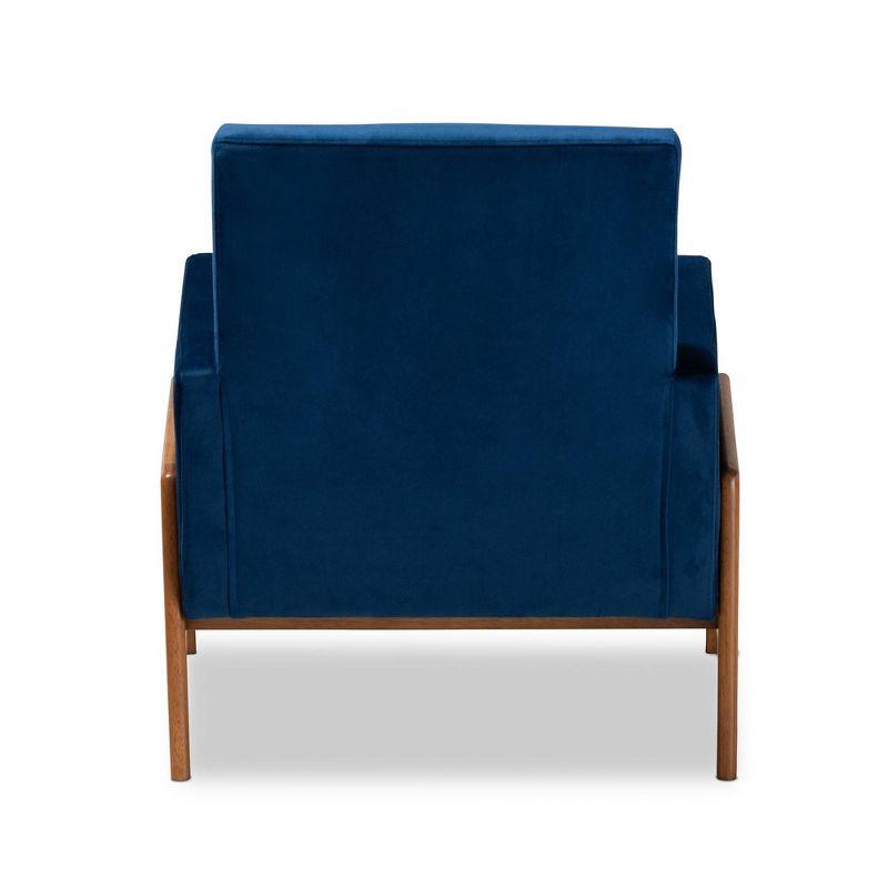 Baxton Studio Perris Mid-Century Modern Velvet Fabric Upholstered Wood Lounge Chair Blue: Polyester, Spot Clean, Armchair