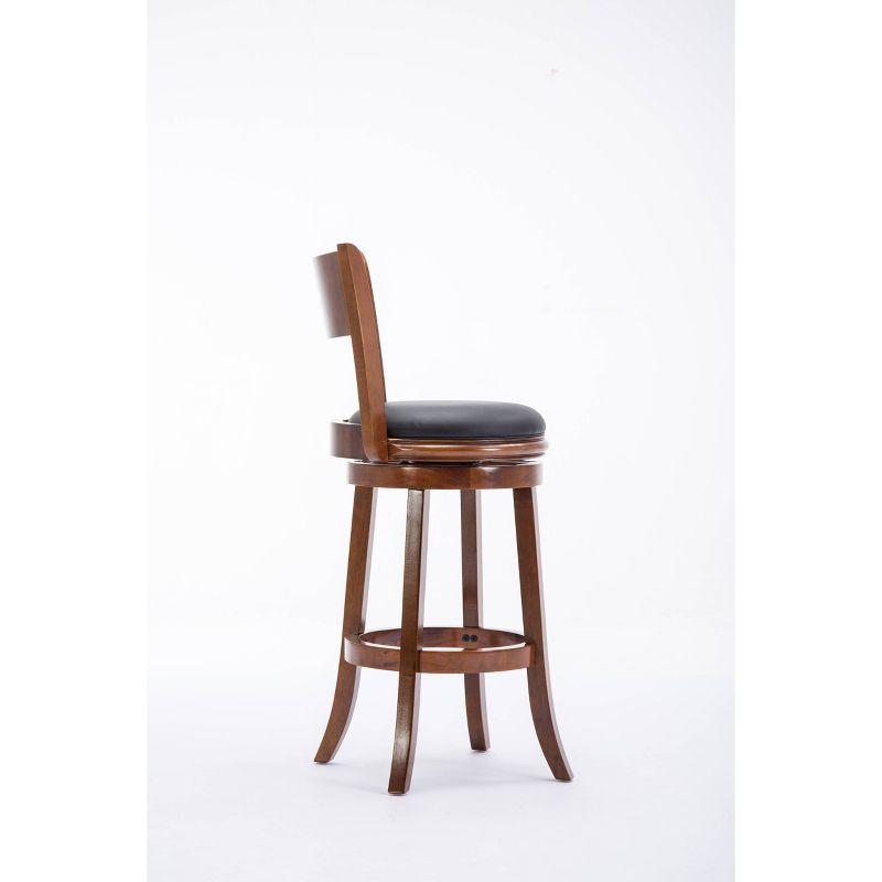 Elegant Walnut Finish Swivel Barstool with Black Faux Leather