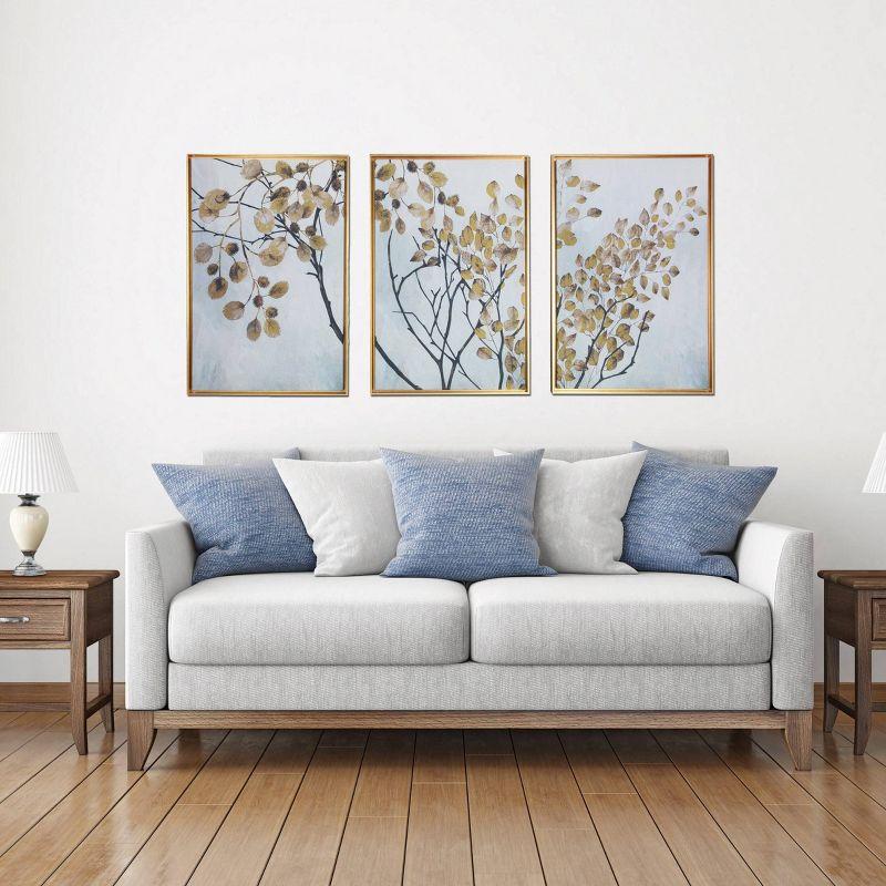 Golden Branches Triptych Canvas Wall Art with Gold Frame