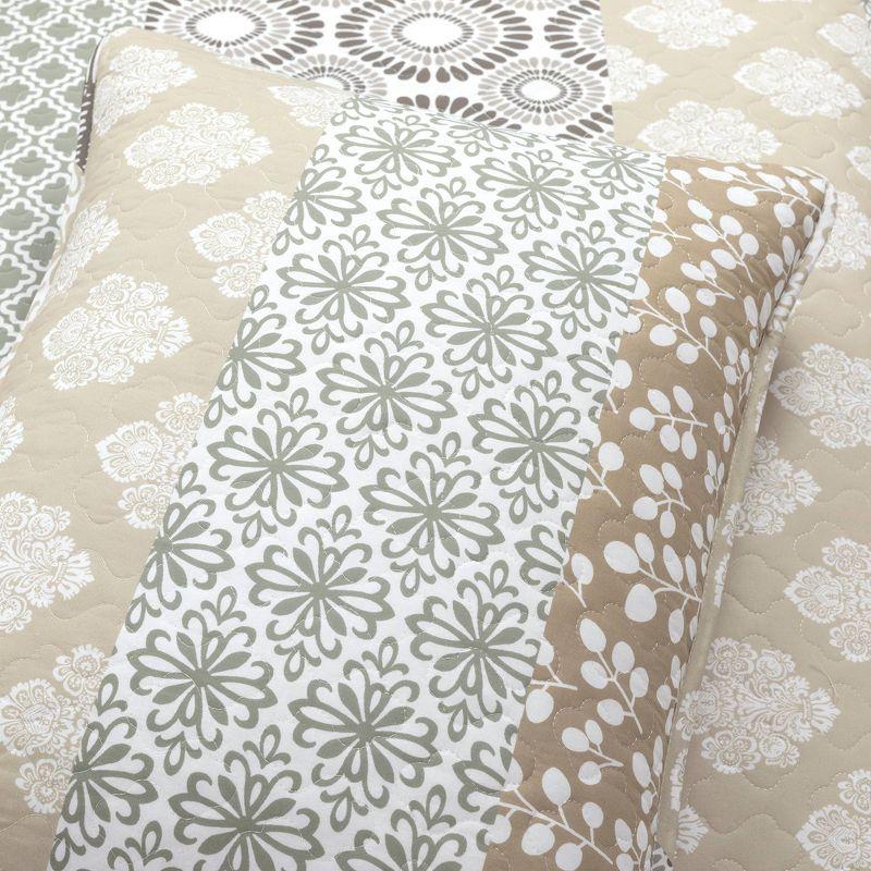 King Neutral Cotton Reversible Bohemian Quilt Set