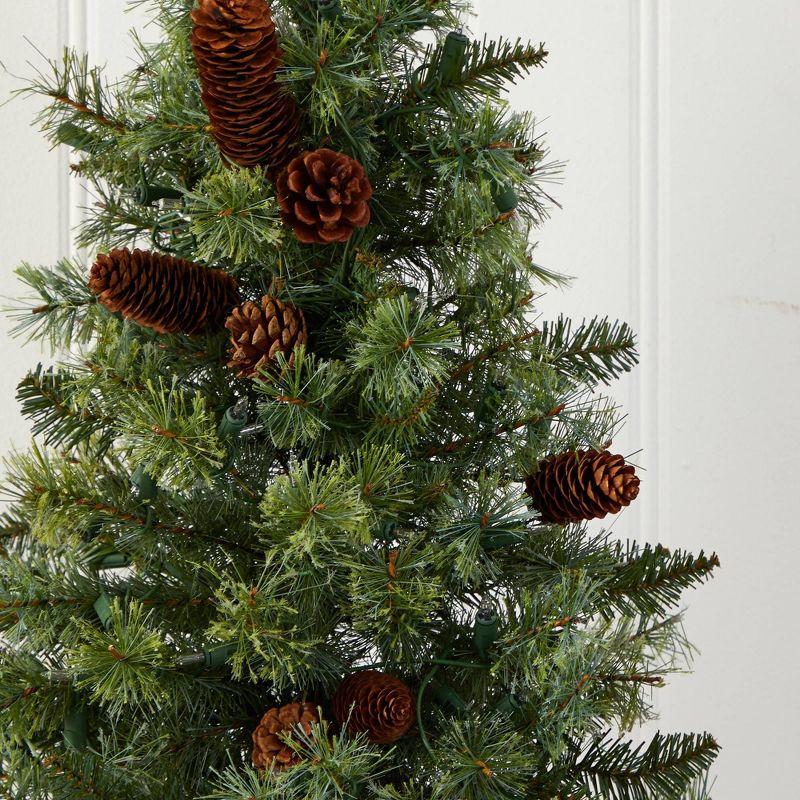 3ft Nearly Natural Pre-Lit Artificial Christmas Tree with Pinecones Clear Lights: Indoor Faux Pine, No Assembly Required