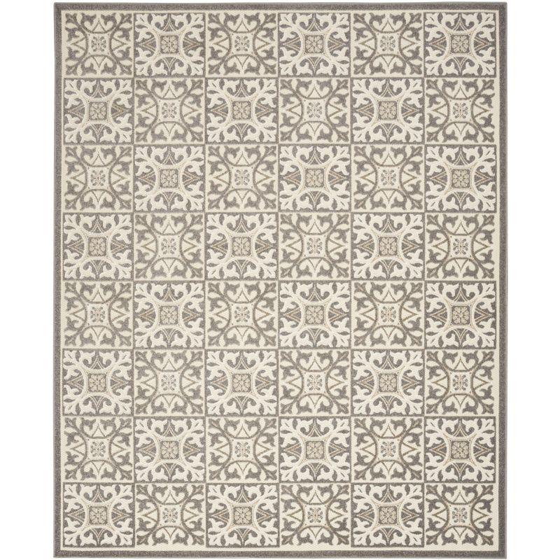 Ivory Grey Geometric 6' x 9' Easy-Care Synthetic Area Rug