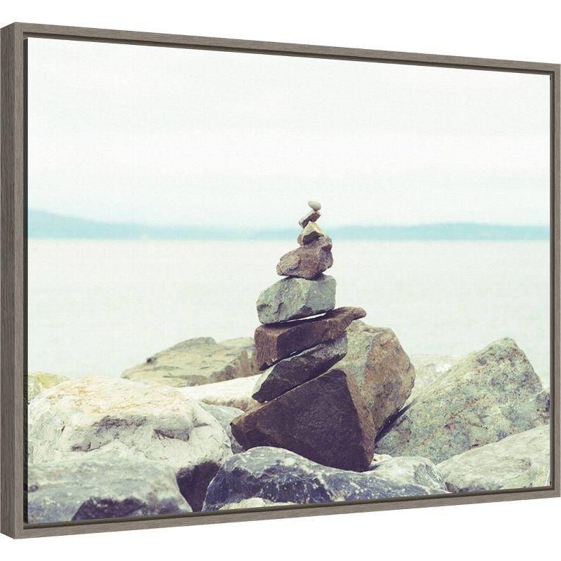 24" x 18" Bay Rocks and Beach II by Sonja Quintero Framed Wall Canvas - Amanti Art: Modern Style, Polystyrene Frame, Nature Scene