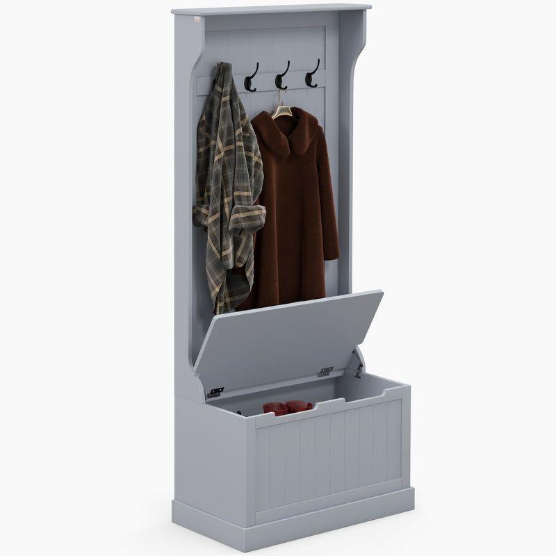 HOMCOM 3-In-1 Entryway Hall Tree with Storage Bench, Coat Rack with Four Hooks, and Shoe Storage, Gray