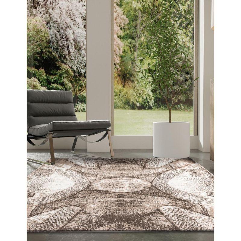 Reversible Washable Brown Synthetic Rectangular Rug