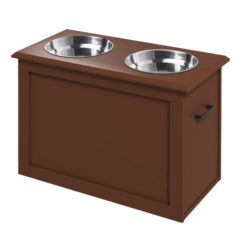 PawHut Raised Pet Feeding Storage Station with 2 Stainless Steel Bowls Base for Large Dogs and Other Large Pets