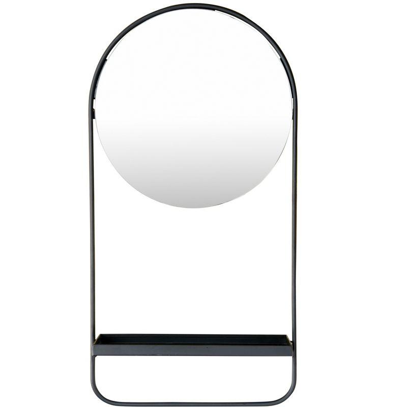 Storied Home Round Floating Metal Framed Wall Mirror with Shelf, Black