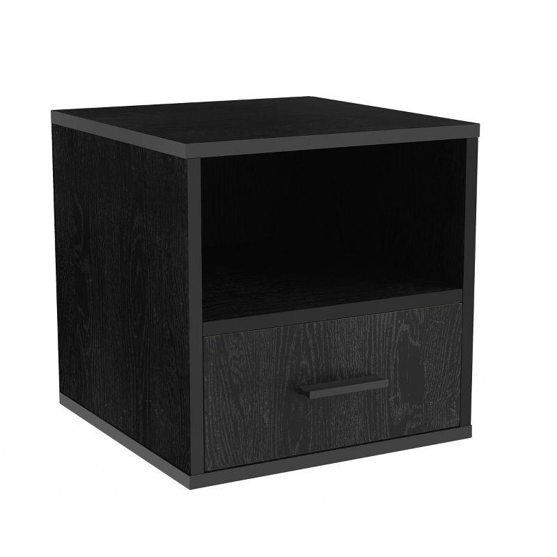 Black Wood and Metal Stackable Cube End Table with Drawer