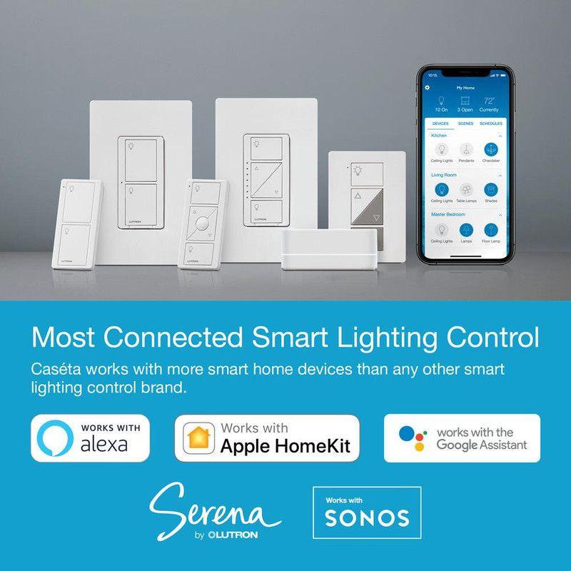Lutron Caseta Smart Lighting Switch for All Bulb Types or Fans | Neutral Wire Required | PD-6ANS-WH | White