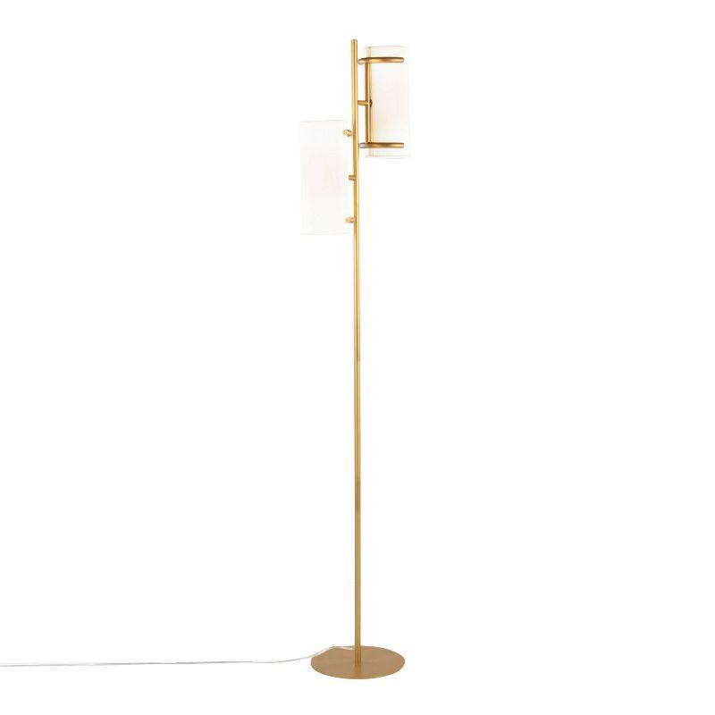 LumiSource Rhonda Floor Lamp: Dual Can Lights, White Plastic Shades, Gold Metal Base, 71" Height