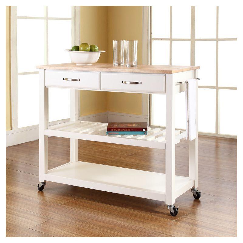Crosley Natural Wood Top Kitchen Cart/Island with Optional Stool Storage  White : Solid Hardwood, Mobile Storage