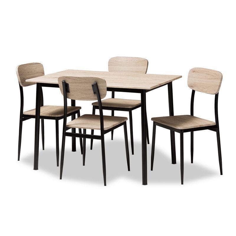 Honore 5-Piece Mid-Century Modern Dining Set in Light Brown and Matte Black