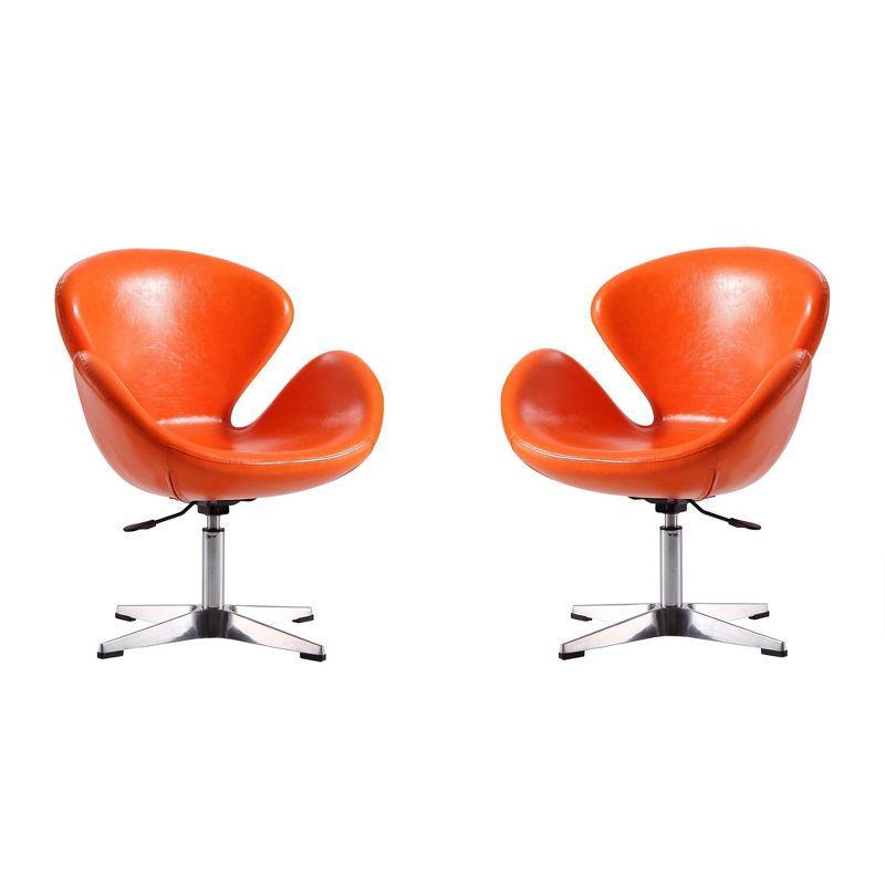 Raspberry Tangerine Faux Leather Swivel Accent Chair with Polished Chrome Base