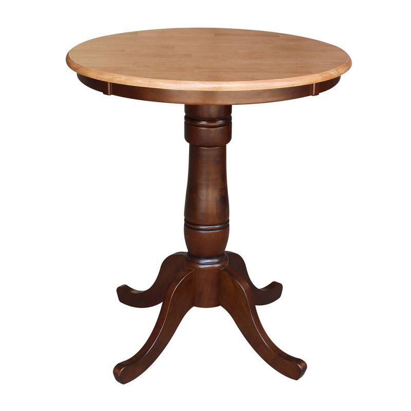 Farmhouse Charm 33" Round Extendable Wood Counter Height Table in Cinnamon