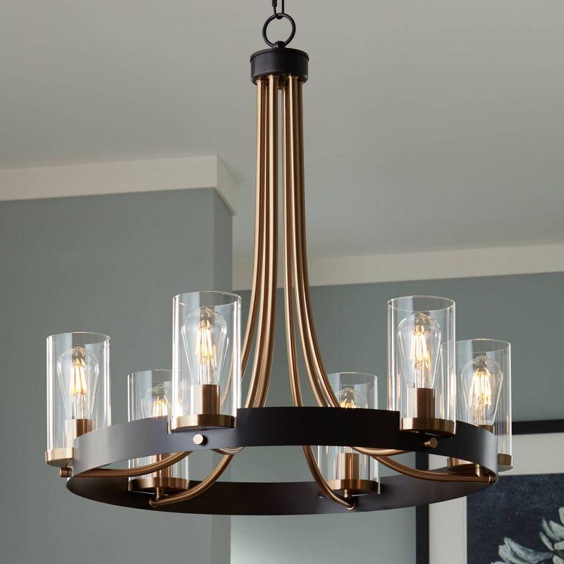 Stiffel Ferrers Dark Bronze Gold Chandelier 26" Wide Clear Glass Shade 6-Light Fixture for Dining Room House Foyer Kitchen Island Entryway Bedroom