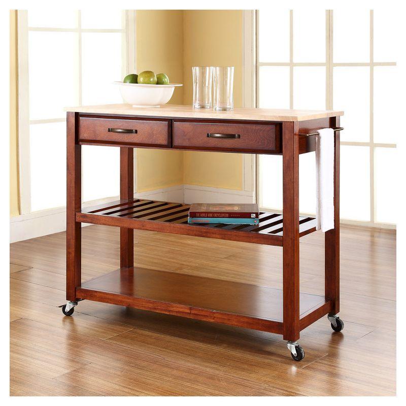 Natural Wood Top Mobile Kitchen Cart with Storage and Wine Rack