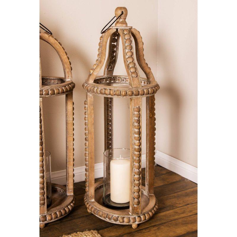 Rustic Farmhouse Reclaimed Wood Beaded Hanging Candle Lantern