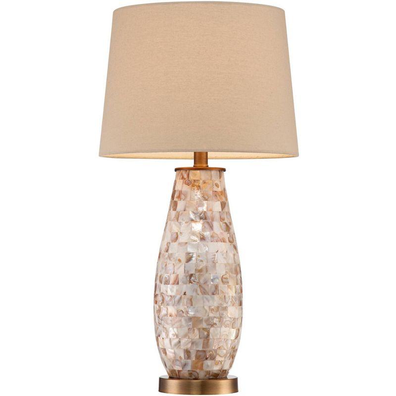 Regency Hill Kylie Cottage Table Lamp 26 1/2" High Mother of Pearl Tile Vase Beige Drum Shade for Bedroom Living Room Bedside Nightstand Office Kids