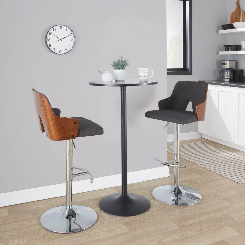 LumiSource Set of 2 Stella Adjustable Swivel Barstools Chrome/Walnut Wood/Charcoal