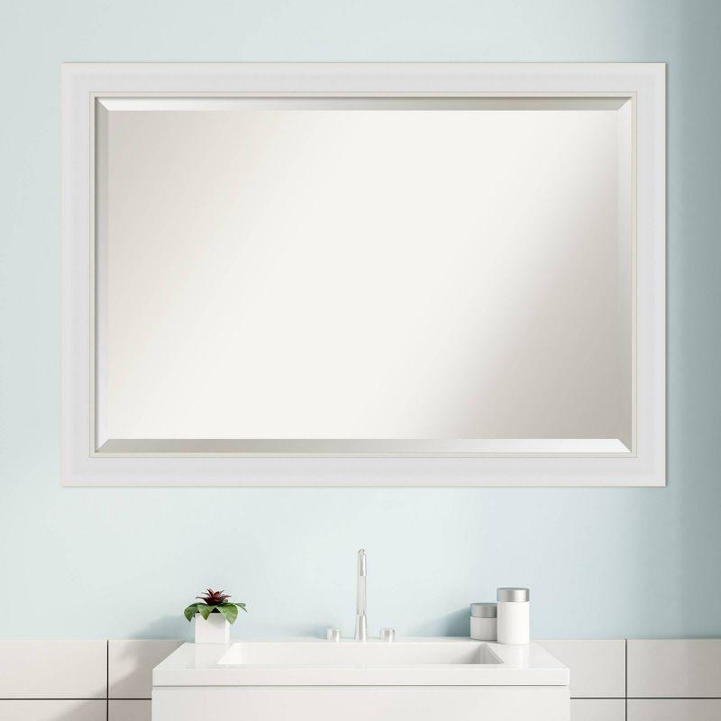 Flair Soft White Satin Finish Rectangular Beveled Bathroom Mirror