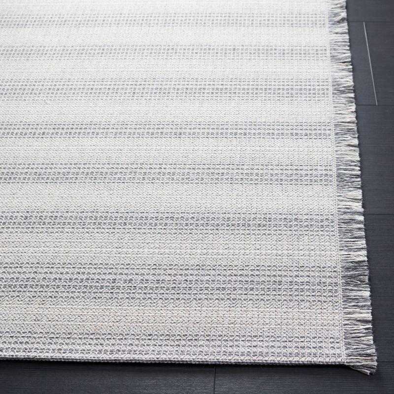 Ivory and Dark Grey Synthetic Flat Woven Square Rug