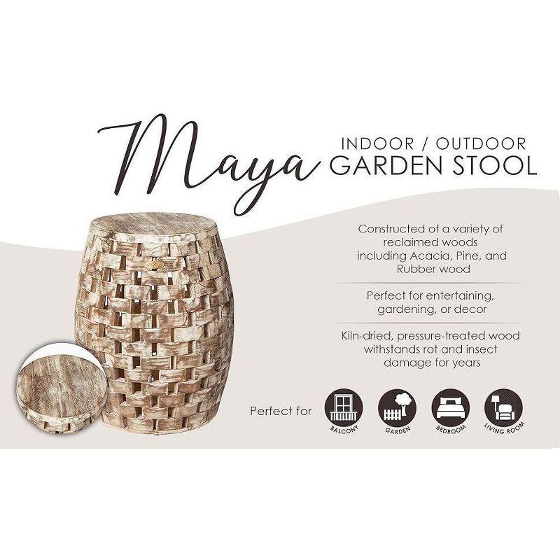 Balkene Home Maya Oval Rustic Garden Stool Wood Outdoor Seating & End Table Portable Adaptable Outdoor Furniture - Seasoned Patina Finish