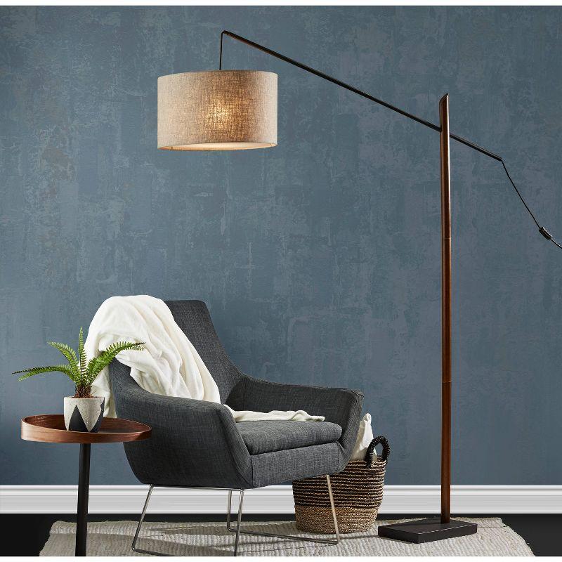 Mid-Century Modern Black Walnut Arc Adjustable Floor Lamp