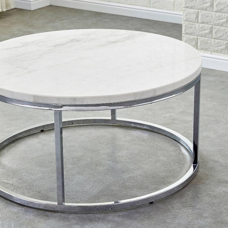 Echo Round Cocktail Table White - Steve Silver Co.: Chrome Base, 36" Modern Design