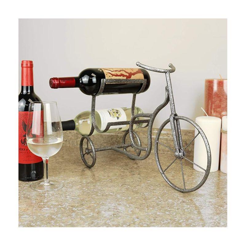 LIVEVIE Classic Vintage Bike Delivery Style Wine Rack Freestanding Wine Holder for 3 Bottles - Countertop Tabletop Wine Organizer