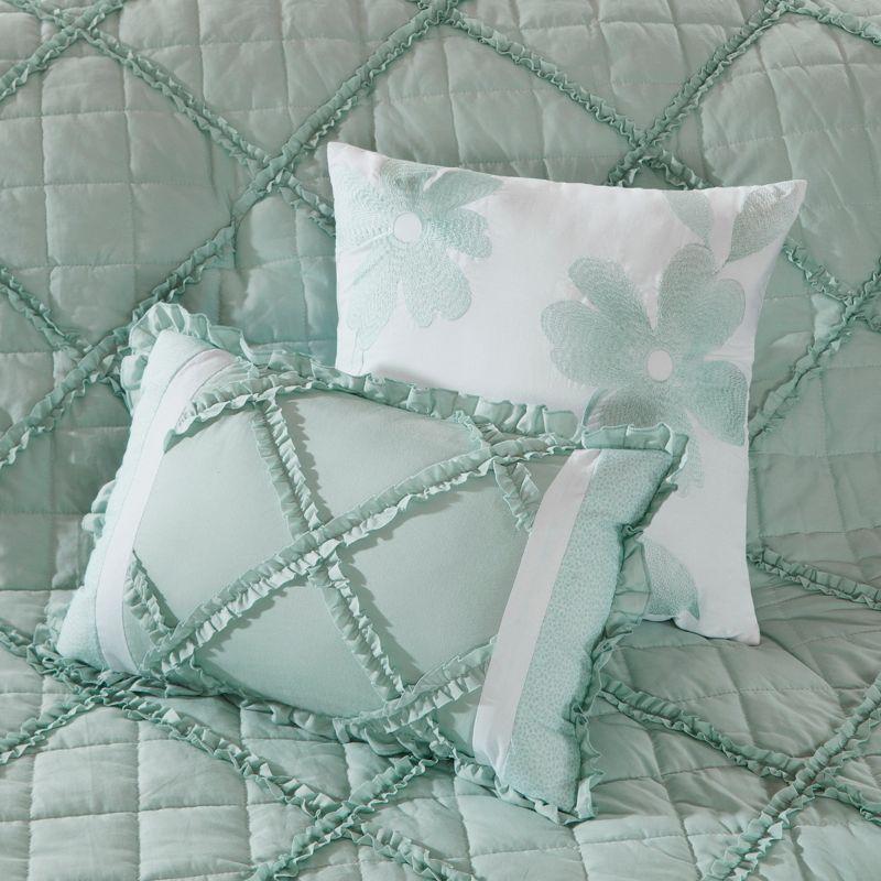 Seafoam Green Cotton Queen Comforter Set with Decorative Pillows