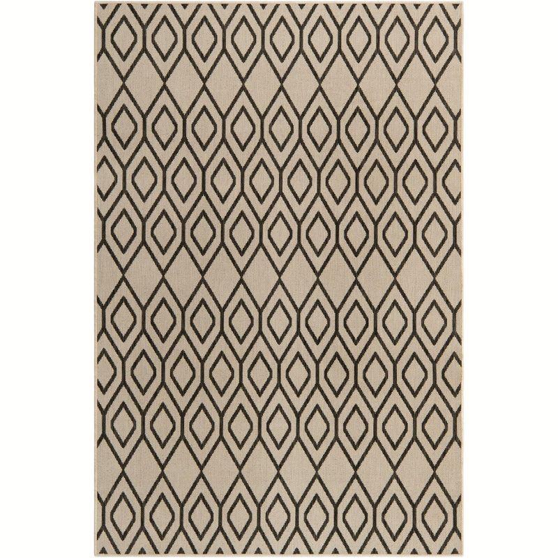 Ivory Rectangular Synthetic Outdoor Stain-Resistant Rug 5' x 7'