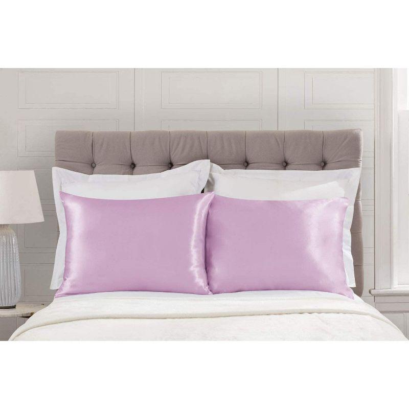Standard Pink Satin Polyester Pillowcase Set with Zipper
