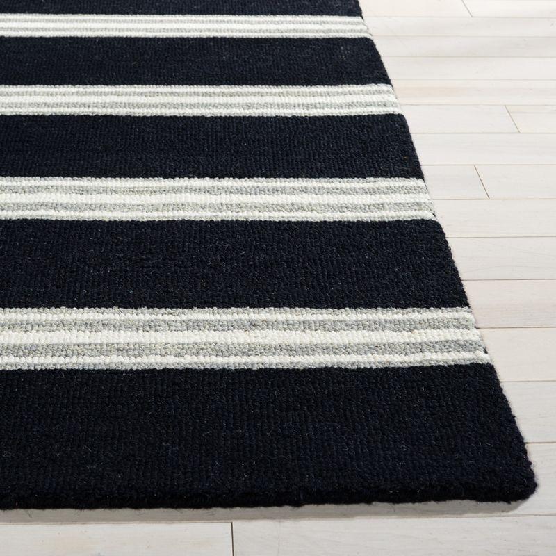 Handmade Black and Ivory Wool Striped Area Rug