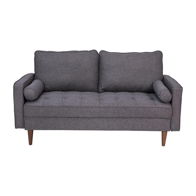 Flash Furniture Hudson Mid-Century Modern Loveseat Sofa with Tufted Faux Linen Upholstery & Solid Wood Legs in Dark Gray