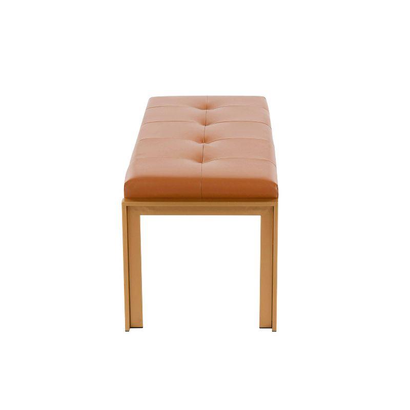 46" Fuji PU Leather/Metal Bench Gold/Camel - LumiSource: Plush, Upholstered, Entryway Seating