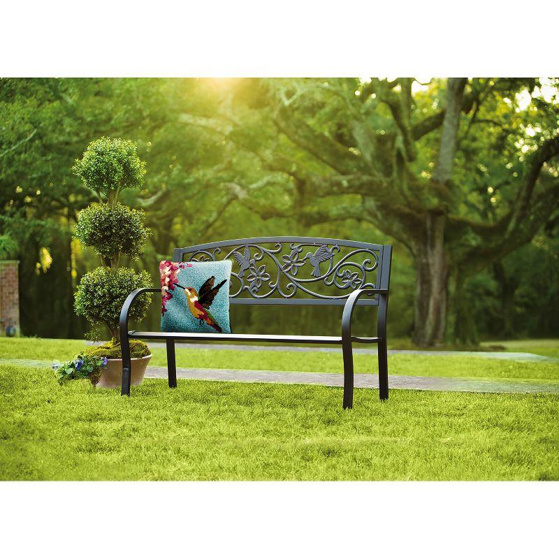 Evergreen Hummingbird Metal Garden Bench - Black