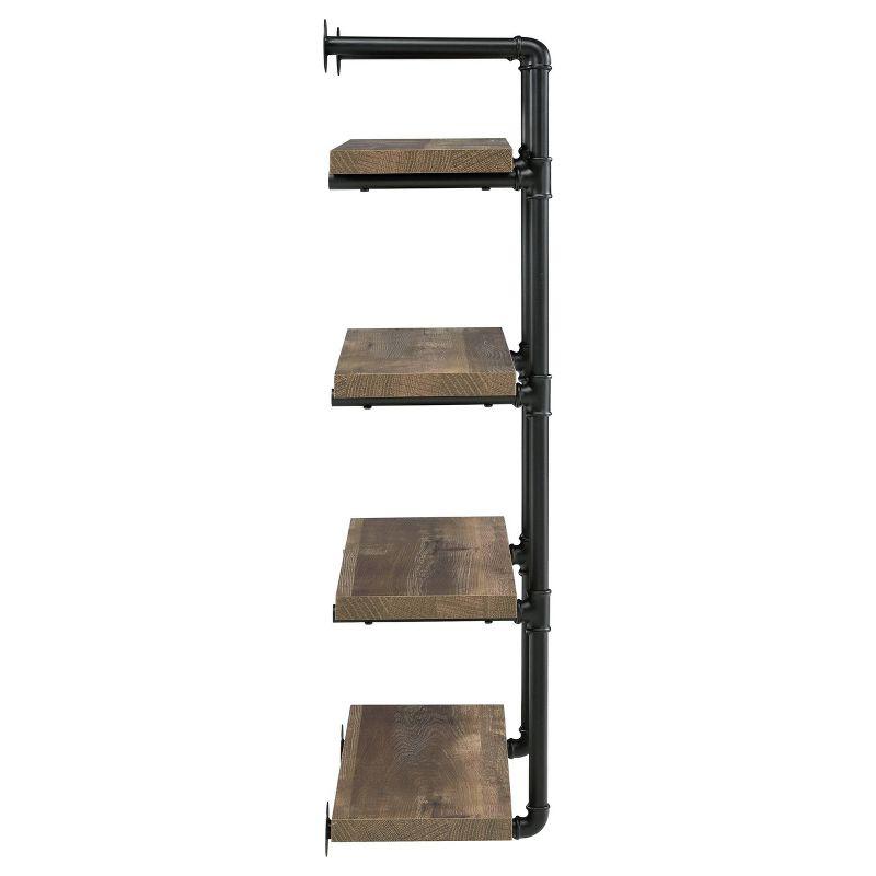 Industrial Black and Rustic Oak 24" Wall Shelf with Four Shelves